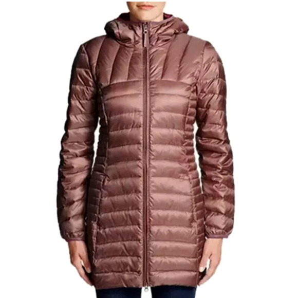 EDDIE BAUER Astoria Hooded Down Parka Puffer Jacket Full-Zip Vintage Rose Size S - Picture 1 of 5